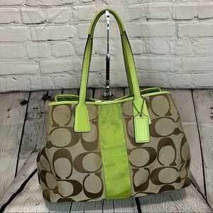 Coach Signature Stripe Framed Carryall Tote Bag